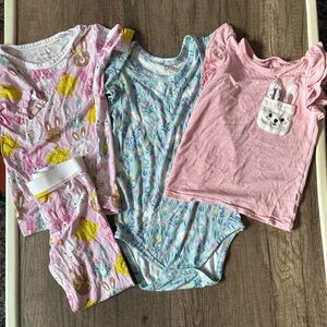 Little Sleepies 2T Easter Bamboo Bundle Bunny Rabbit Flutter Tee Bodysuit Pajama